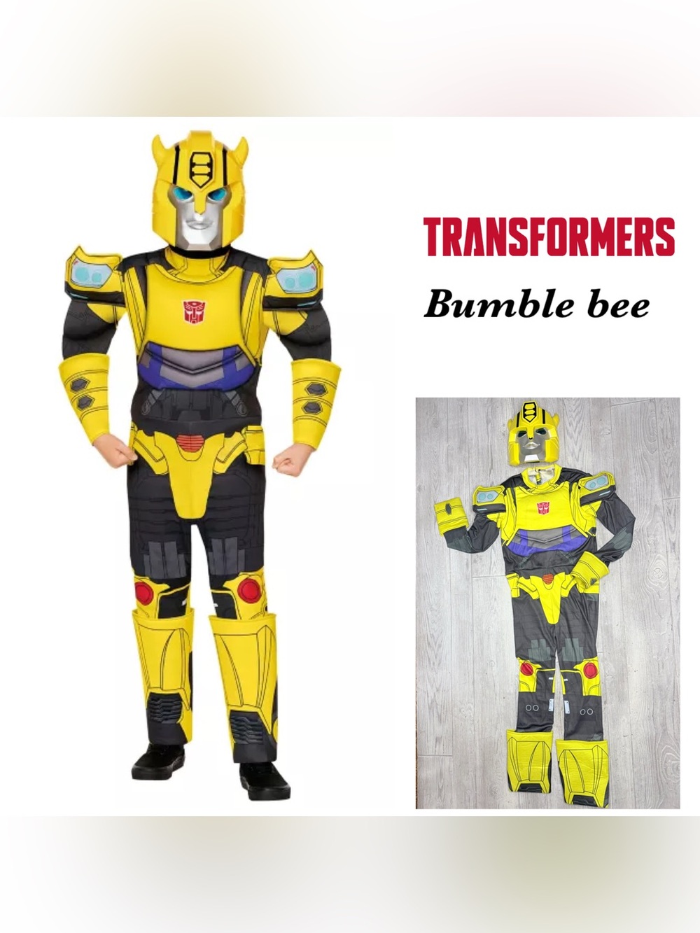 Transformers bumble bee Halloween costume cosplay dress up kids med mask & suit